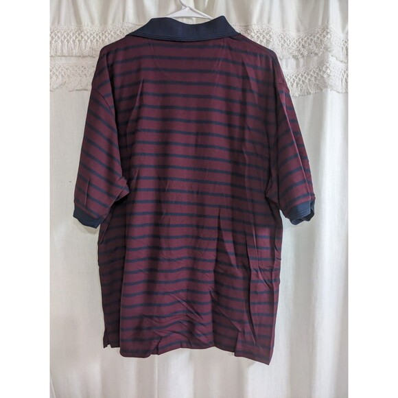 Haggar Shirt Polo Men's Size Large Navy/Burgundy Striped Short Sleeve Shirt - Picture 4 of 4